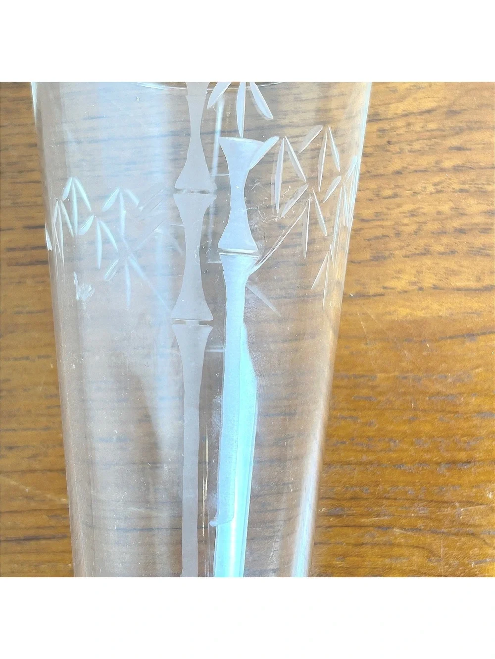 Pair of Vintage Bamboo Etched Glass Champagne Flutes